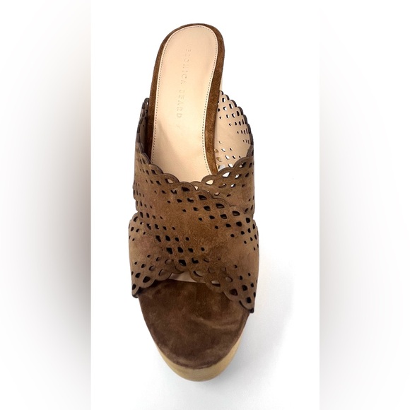 VERONICA BEARD Gaynor Scalloped Suede Platform Sandals Heels in Hazelwood BNIB - Picture 5 of 11